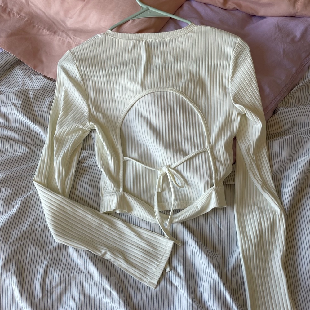 NA-KD Backless Ribbed White Top